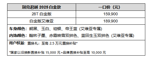 别克君越2025白金款越级上市，限时一口价15.99万元起