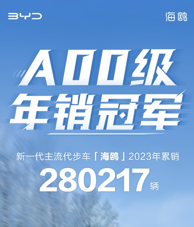 2023年年度销冠！比亚迪海鸥持续领跑A00级市场