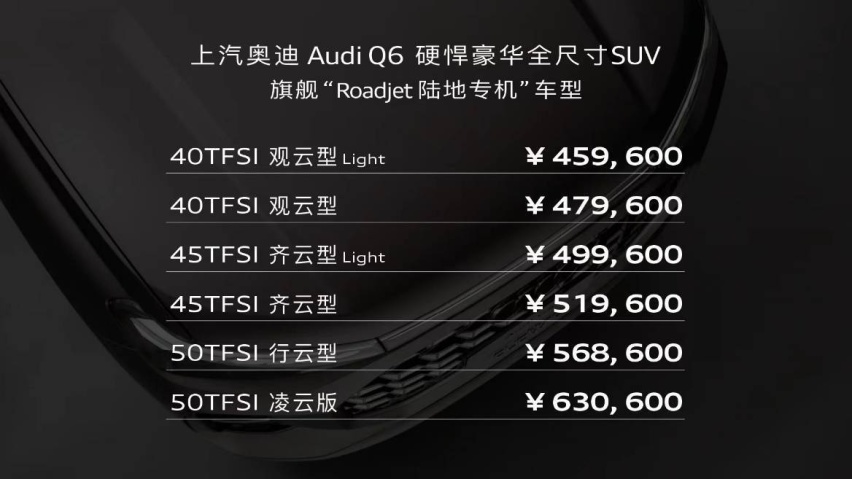 售45.96 – 63.06万元，上汽奥迪Q6正式公布预售价格