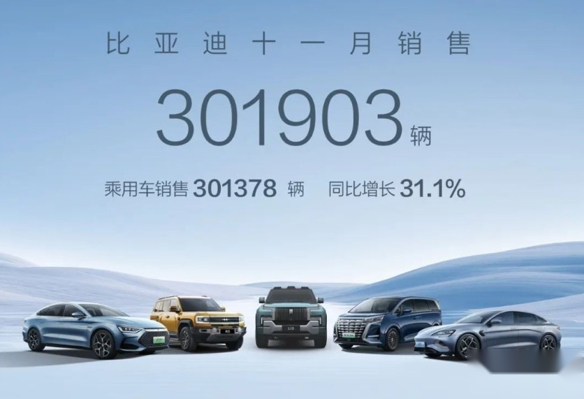 中国汽品牌11月销量发布，比亚迪继续领跑，奇瑞再创佳绩