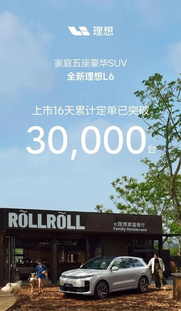 【E汽车】理想L6上市16天定单破3万