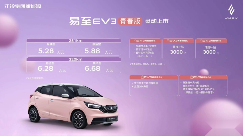 后来者的诚意与勇气，江铃易至EV3青春版上市5.28万起！