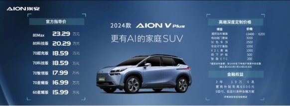 更有AI的家庭SUV，2024款AION V Plus上市15.99万