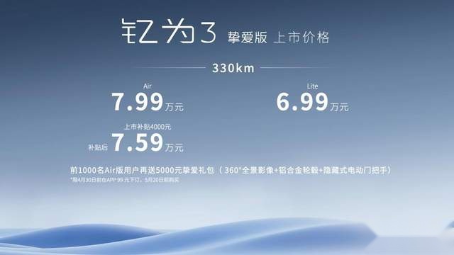 海鸥、缤果迎来最强对手，江淮钇为3挚爱版6.99万元起上市