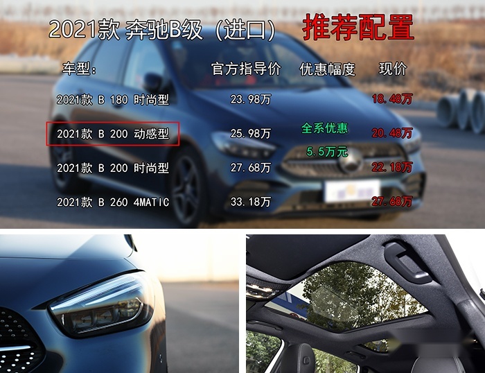 进口奔驰B级全系优惠5.5万元，中配24万能落地，养车成本如