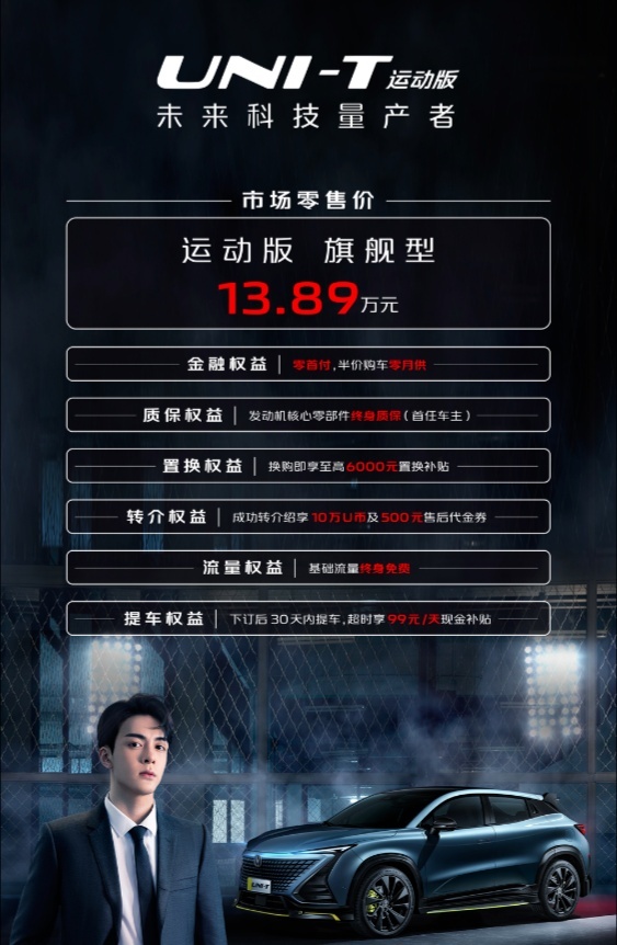 自带弹射起步模式，长安UNI-T运动版上市，售13.89万元