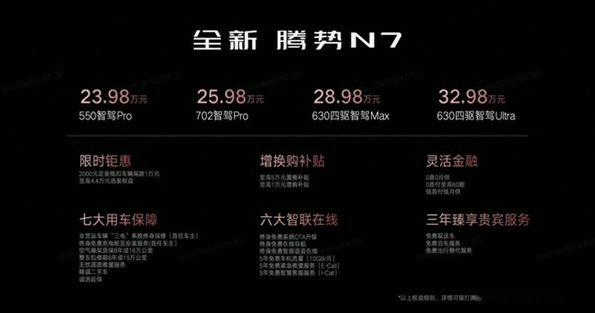 全新腾势N7上市即王炸，23.98万起，豪华纯电SUV价格战正式打响！