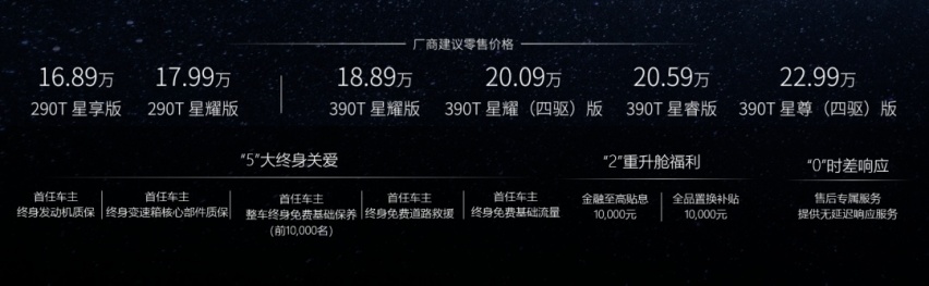 星途旗舰SUV上市，揽月16.89万元起