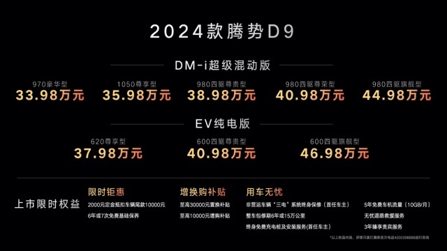 中国年度MPV销冠腾势D9再发新款 2024降价不减配！