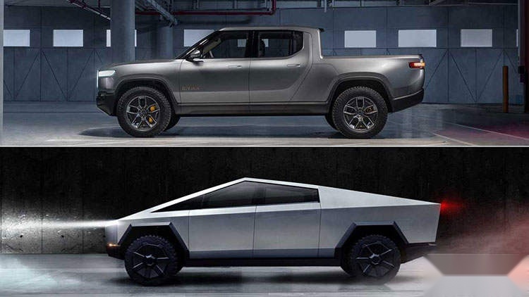 rivian-r1t-tesla-cybertruck-side-view-scaled