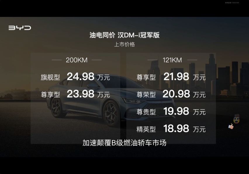 再攻油电同价，比亚迪汉DM系列不仅有冠军版，还有战神版