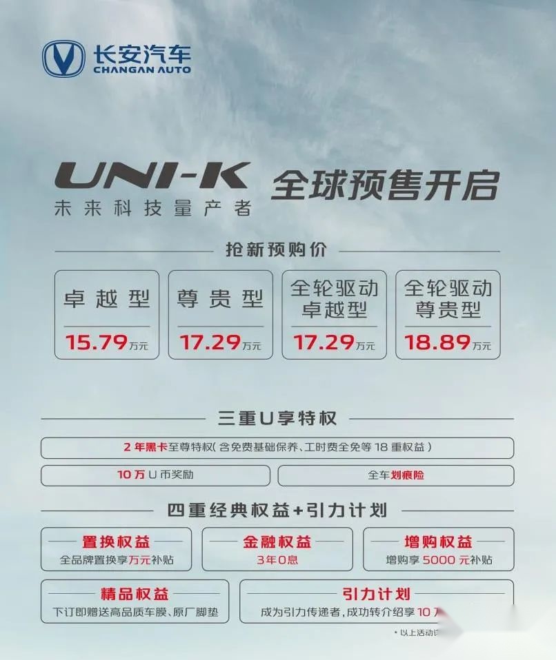 长安UNI-K预售价15.79-18.89万，Call1么？