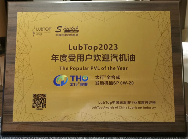太行润滑科技股份公司斩获“LubTop2023总评榜”三项大奖