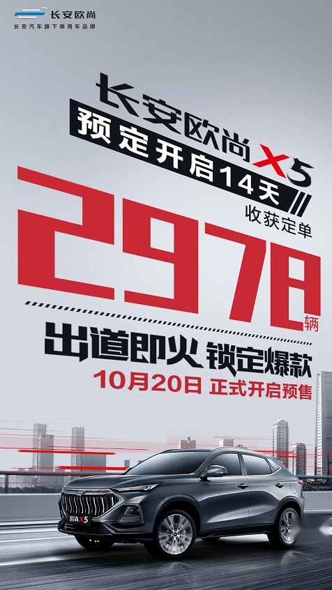 14天2978辆定单,长安欧尚X5将于10月20日预售