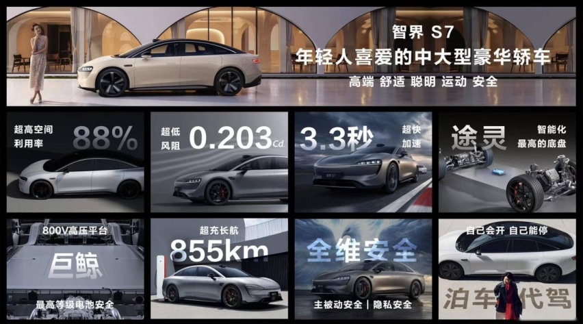鸿蒙智行首款轿车智界S7正式发布，售价24.98万元起
