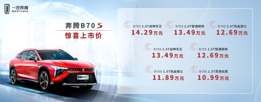 拉低轿跑SUV门槛，一汽奔腾轿跑SUV B70S起价10.99万