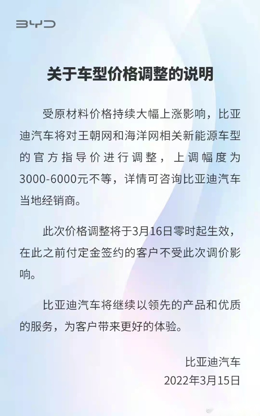 销量大佬比亚迪再次宣布涨价，其它车企会不会跟风？