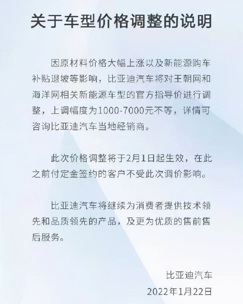 比亚迪宣布涨价，近20款车蓄势待发