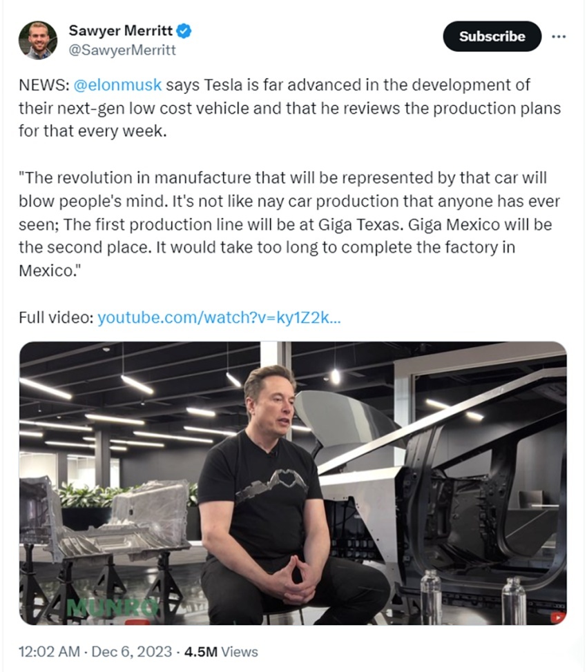 马斯克承认在开发更便宜车型，将在得州工厂投产，会是传说中的Model 2吗？