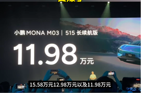 小鹏MONA M03用11.98万元的价格直接开爆20万级别市场