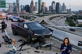 特斯拉Cybertruck FSD失控撞护栏