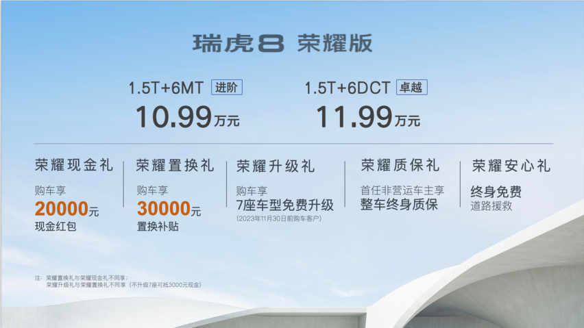 “5+2座超值旗舰SUV” 瑞虎8荣耀版上市