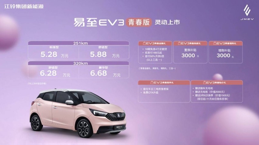 上市将宠粉进行到底！易至EV3青春版5.28万元起售