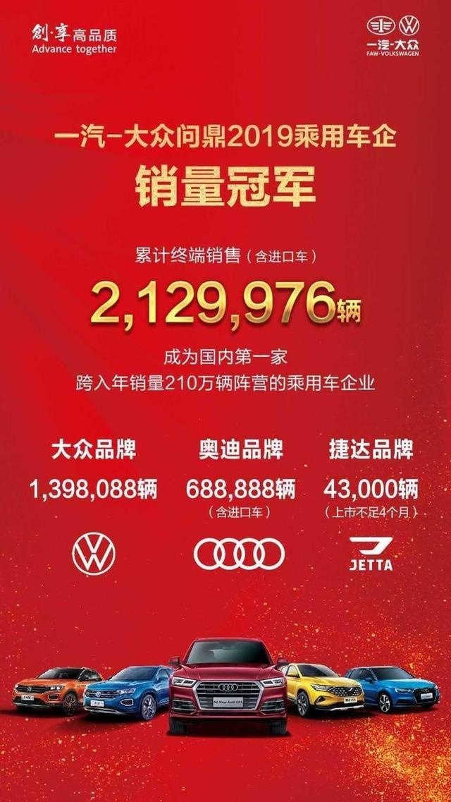 一汽-大众问鼎乘用车企销量冠军 捷达上市4月卖出4.3万辆