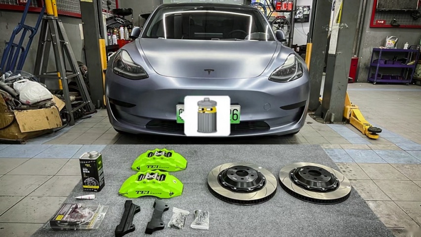 特斯拉model 3刹车改装效果展现，TEI P60ES大六刹车套件