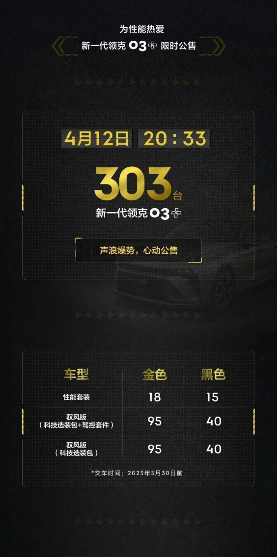 4月12日开启公售，限量303台！新一代领克03+为性能而来