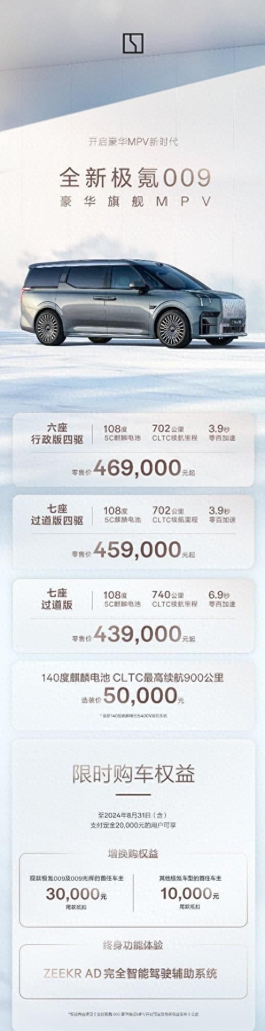 打造豪华MPV新标杆，全新极氪009上市，43.9万元起