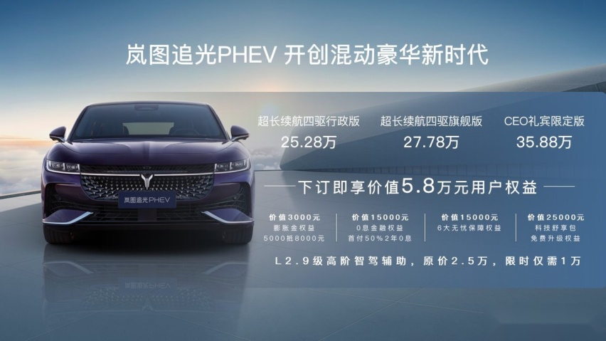 岚图首款电混轿车 售价25.28万元起 岚图追光PHEV正式上市