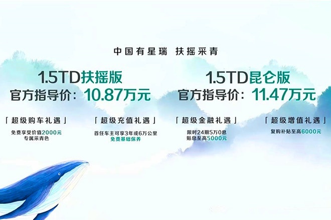 星瑞推出“扶摇采青”，1.5TD车型10.87万元起正式上市