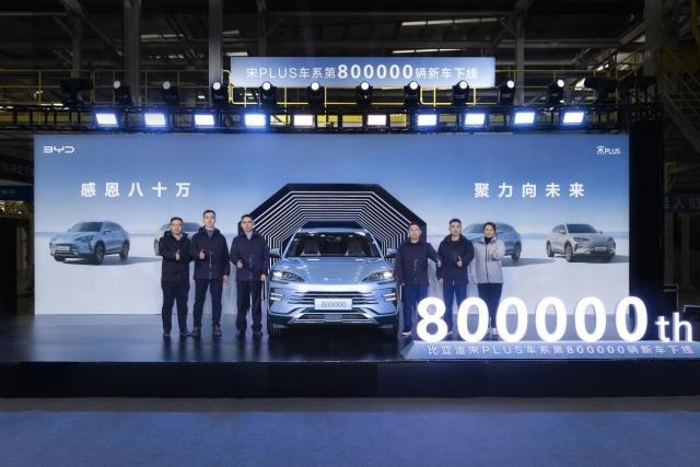 不到三年，比亚迪宋PLUS车系第80万辆下线