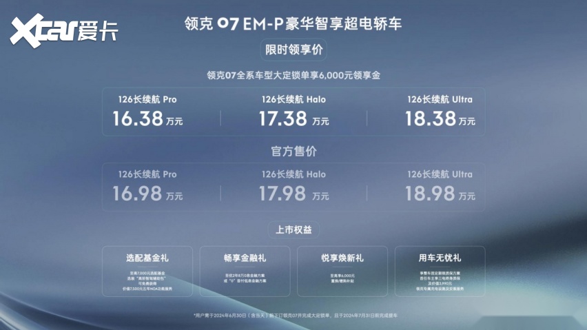 豪华智享超电轿车 领克07 EM-P上市 售16.98万-18.98万