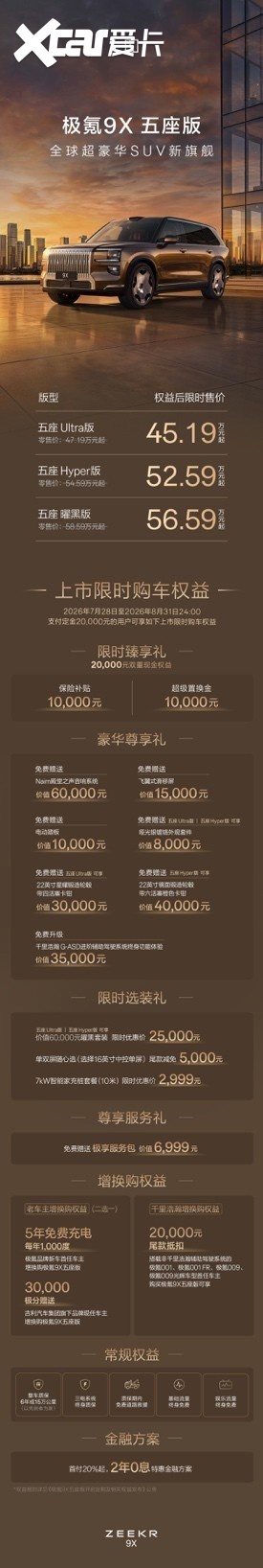 限时售价45.19万元起，极氪9X五座版正式上市
