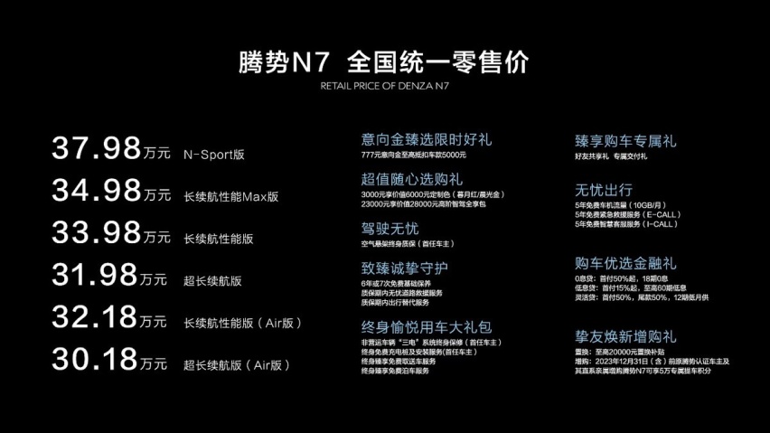 比亚迪首款L2+级驾驶辅助！腾势N7上市，起售价30.18万元