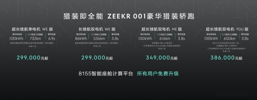 极氪001 ME版发布 售价34.9万元起