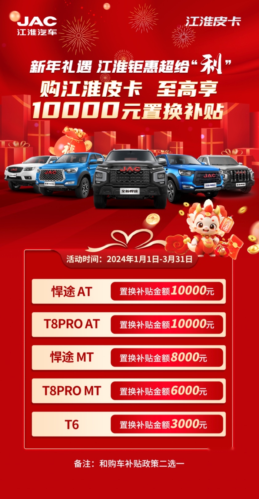 置换补贴至高1万元，江淮皮卡开启新春钜惠