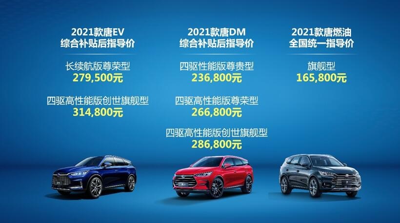 破百4.3秒+电四驱+刀片电池 2021款唐上市：专治不服
