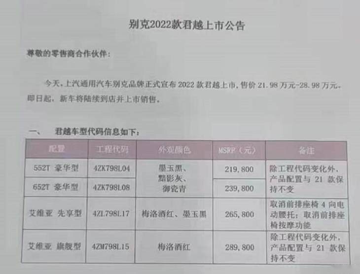 新款别克君越正式上市 4款车型 售价21.98万元起