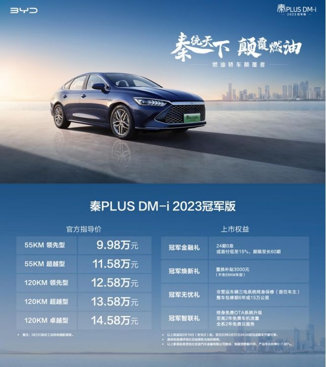 比亚迪秦PLUS DM-i2023冠军版登录重庆 9.98万元起售
