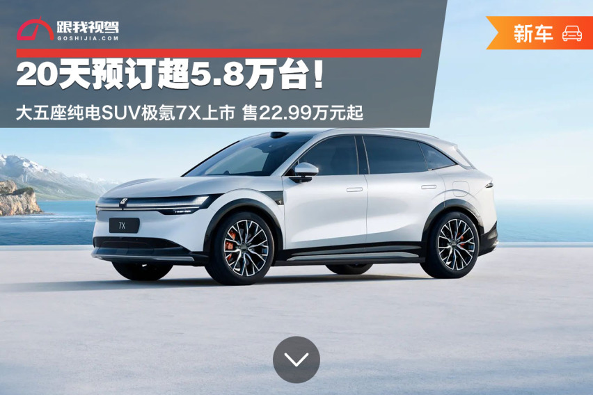 20天预订超5.8万台！大五座纯电SUV极氪7X上市 售22.99万起