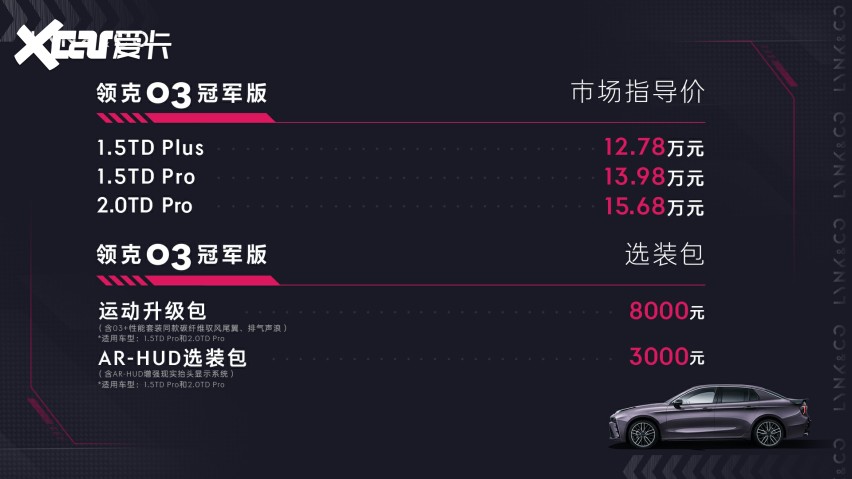 12.78万元起 领克03冠军版正式上市