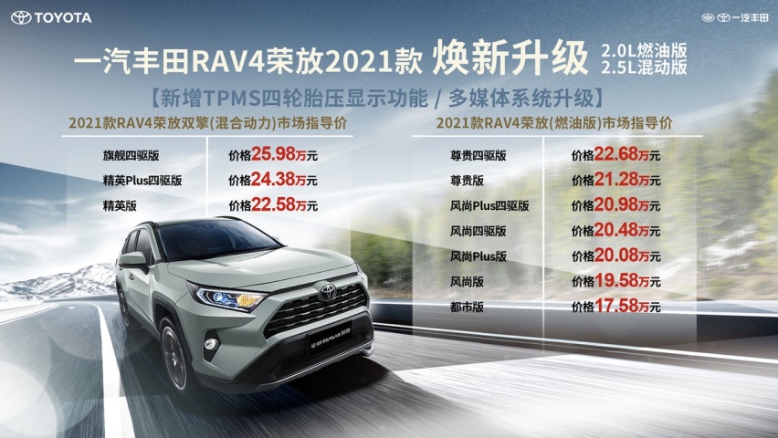 RAV4“超混版”上市 油耗低至1.1L 可为户外电器供电