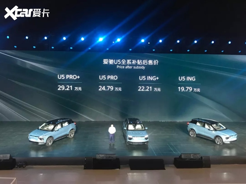 12月19日,爱驰u5(参数|询价)在三亚正式上市,新车补贴后指导售价为19.