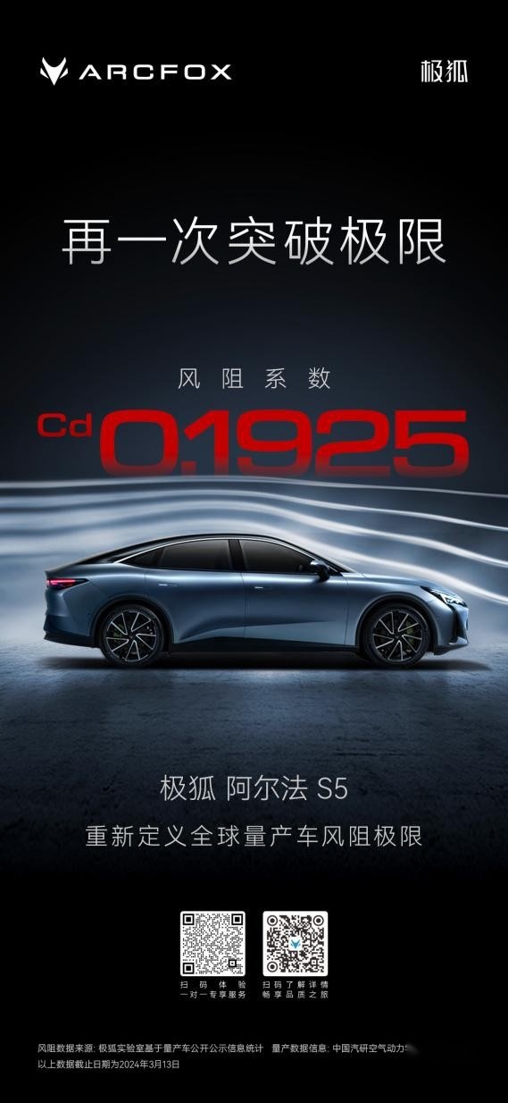 极狐阿尔法S5以0.1925Cd 重新定义全球量产车风阻极限