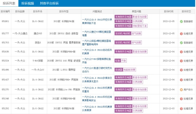 仪表和车机黑屏，一汽-大众多款ID纯电车型爆大量投诉