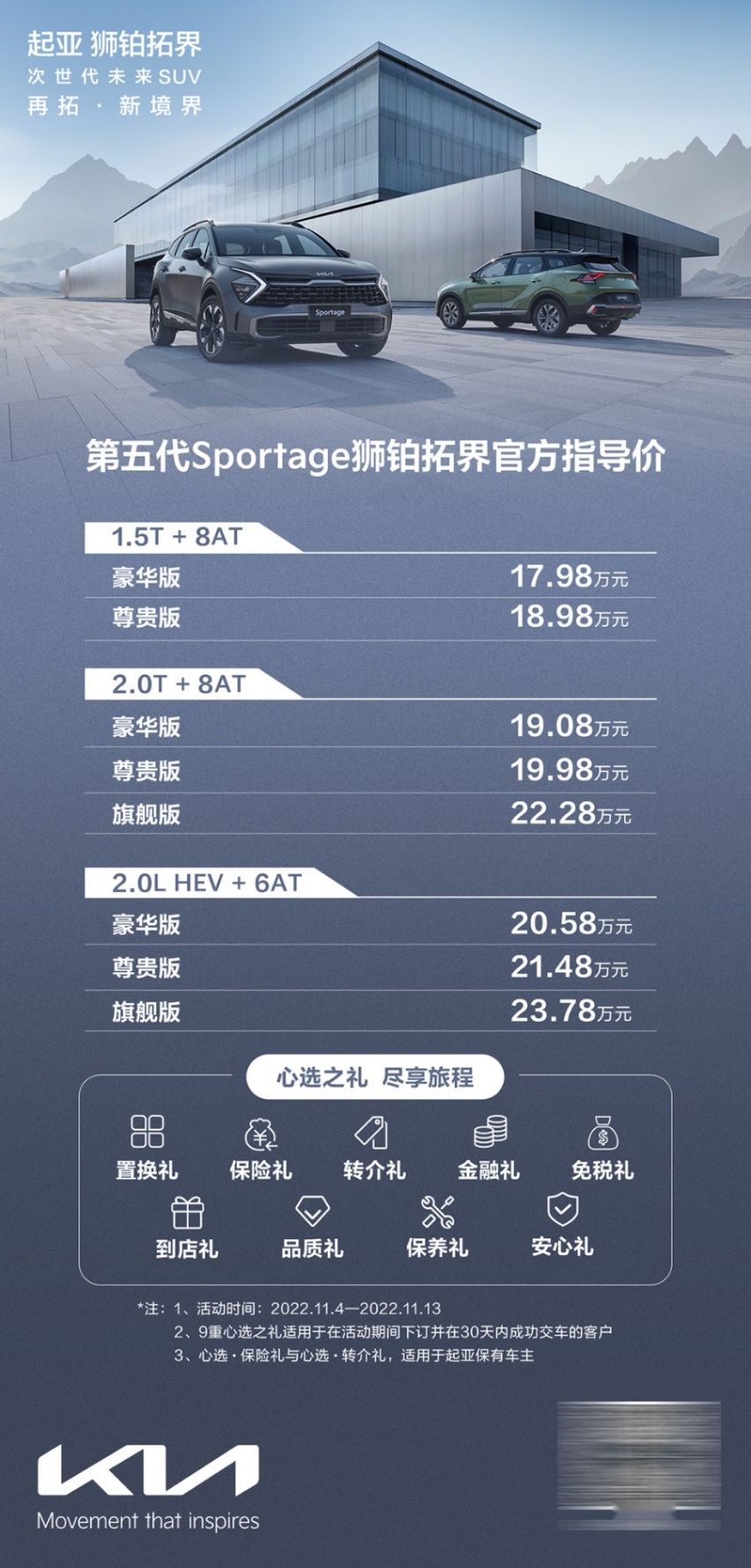 17.98万元起，起亚第五代Sportage狮铂拓界上市