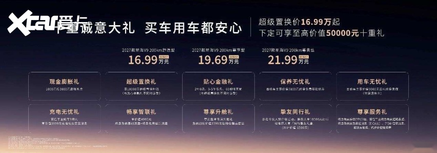 官降超3万 增配超预期 16.99万元起2027款星海V9上市